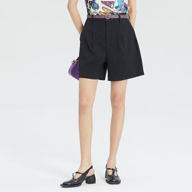 谜底纯色休闲裤23夏款简约时髦帅气休闲黑色西裤短裤女235MK6038