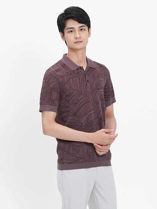 callisto粉红珠地丝棉印花翻领T恤  SRTSS053C 商品图0