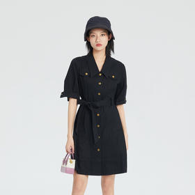 谜底短袖连衣裙2023夏季新款简洁通勤OL风气质中长裙女235ML6046