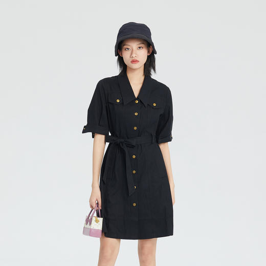 谜底短袖连衣裙2023夏季新款简洁通勤OL风气质中长裙女235ML6046 商品图0