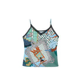 谜底2023夏季新款印花蕾丝花边V领细吊带内搭花色上衣女236MN7092