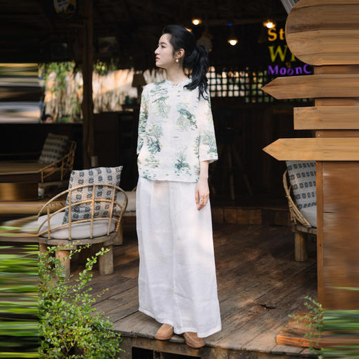 * 绽放196朵/双层松紧腰白色仙女阔腿裤 商品图2