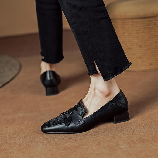 优雅百搭，头层牛皮+马毛粗跟单鞋DJC-843 商品图8