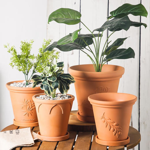 浮雕红陶花盆 吸水透气泥陶盆庭院绿植花卉国际盆 商品图9