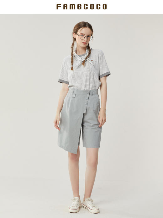 famecoco范可儿不规则拼接半身裤裙女新款夏松紧腰五分裤短裤FAB3GE001 商品图3