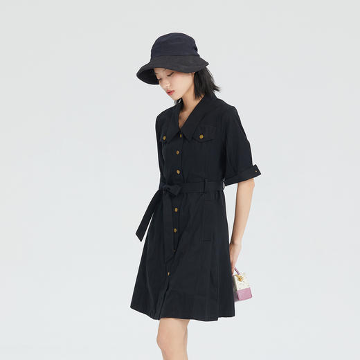 谜底短袖连衣裙2023夏季新款简洁通勤OL风气质中长裙女235ML6046 商品图1