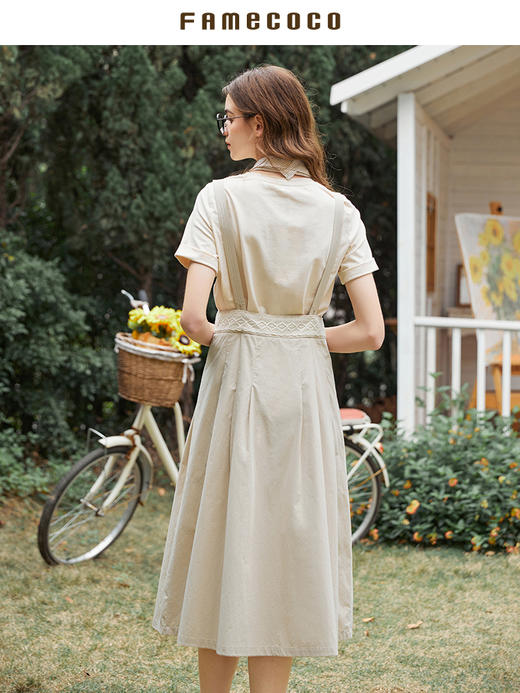 Famecoco范可儿纯棉背带半裙女春夏季腰部拼接蕾丝半身裙FAB3FE003 商品图3