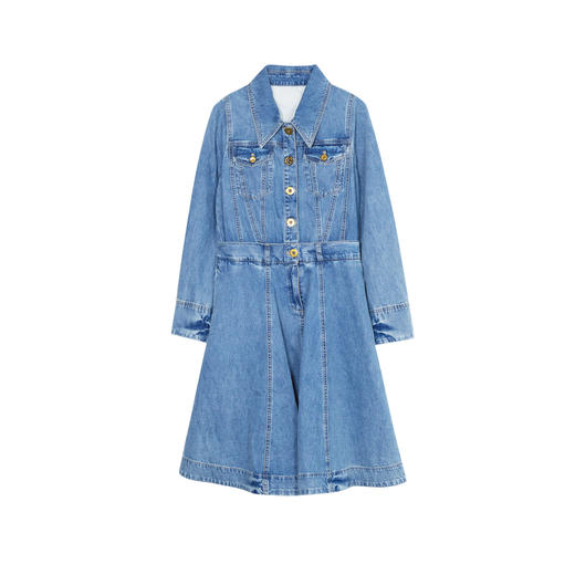 谜底2023春装新款复古收腰长袖纯棉牛仔连衣裙A摆中长裙235ML6006 商品图4