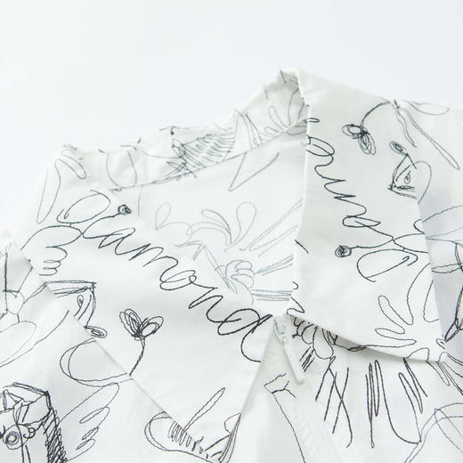 谜底2023夏季新款复古文艺趣味印花纯棉收腰短袖连衣裙235ML6049 商品图3