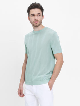 callisto浅绿色醋酸棉提花圆领T恤 SRTSS070C