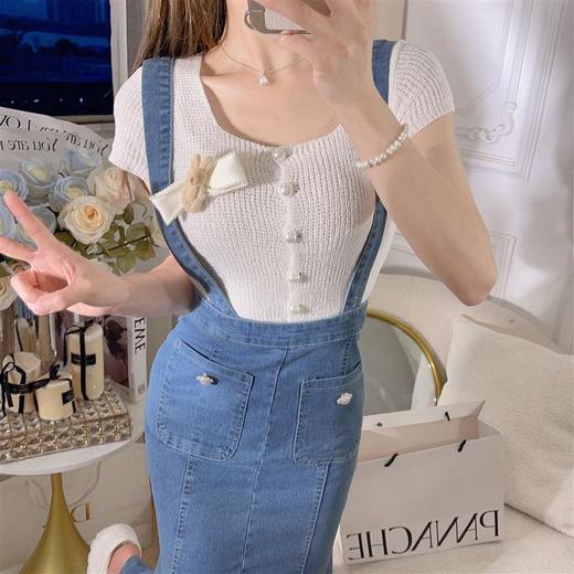 张心子【珍妮小熊】法式减龄针织上衣女2023夏装新款女装短袖T恤 商品图3