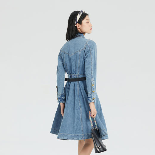 谜底2023春装新款复古收腰长袖纯棉牛仔连衣裙A摆中长裙235ML6006 商品图2