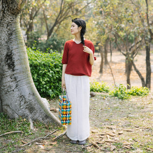 * 绽放196朵/双层松紧腰白色仙女阔腿裤 商品图1