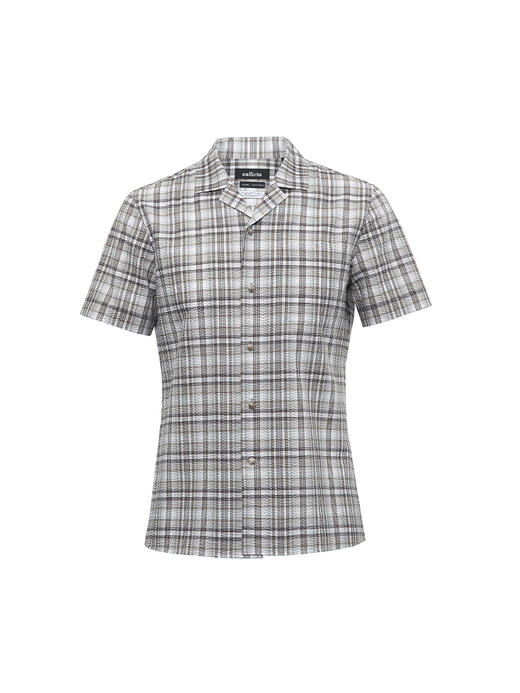 callisto咖色格纹微泡纹理短袖衬衫 SRCSS133Y 商品图3