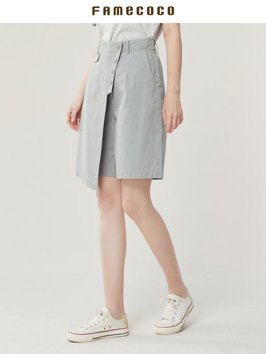 famecoco范可儿不规则拼接半身裤裙女新款夏松紧腰五分裤短裤FAB3GE001 商品图1