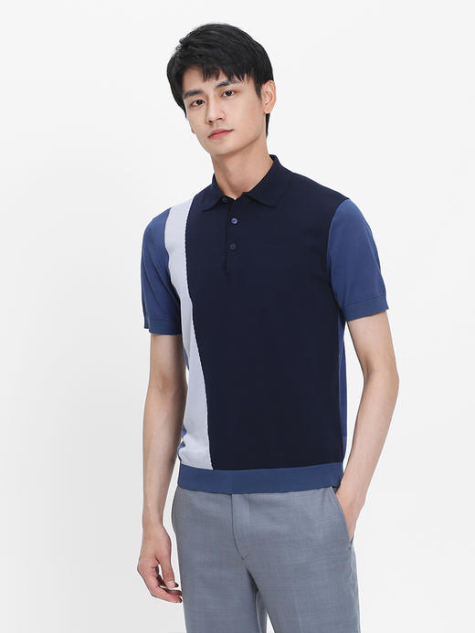 callisto撞色丝麻棉翻领T恤  SRTSS113C 商品图0
