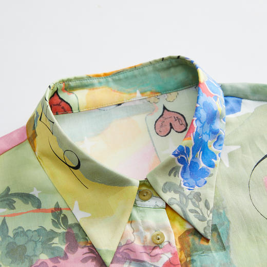 谜底花衬衫七分袖女2023夏季新款复古文艺印花修身衬衣236MC7090 商品图3