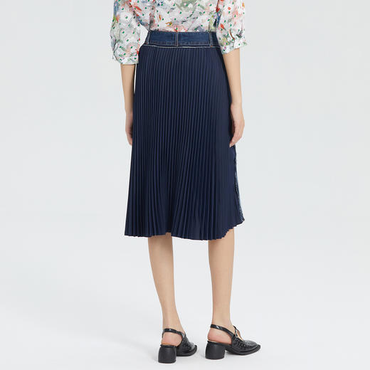 谜底半身裙2023夏季新款高腰百搭牛仔拼接雪纺中长裙女235MB6014 商品图2