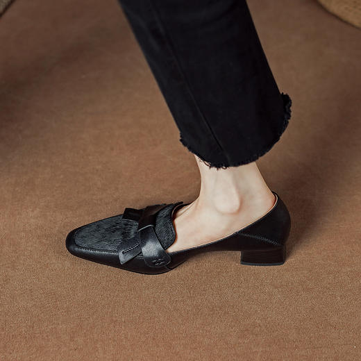 优雅百搭，头层牛皮+马毛粗跟单鞋DJC-843 商品图7