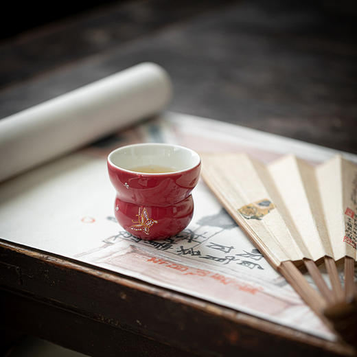 岚工坊 金银错舞蝶/葫芦茶杯   功夫茶具文人品茗杯 金银错舞蝶陶瓷主人杯 商品图2