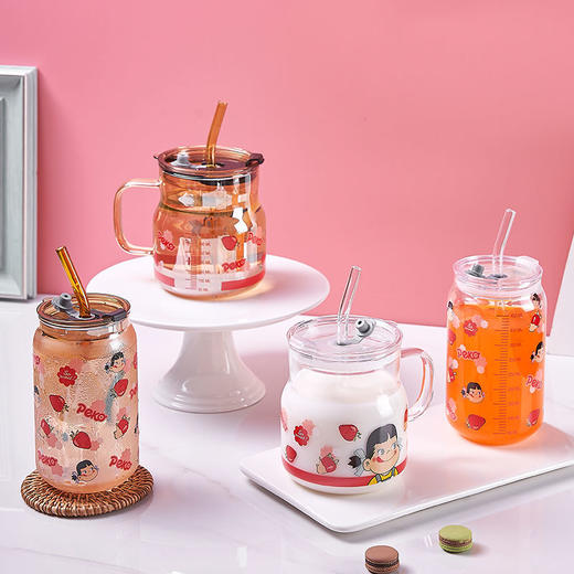 可爱ins高硼硅耐热玻璃易拉罐吸管杯梅森杯带吸管学生牛奶饮料杯 商品图6