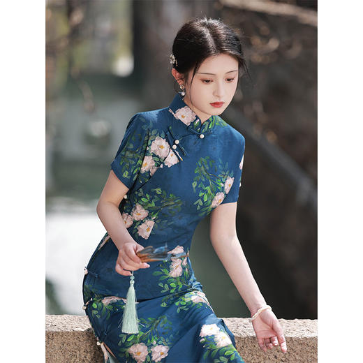 TX春夏全开襟一片式古法旗袍连衣裙日常显瘦修身 商品图1