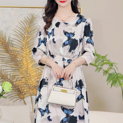 重磅真丝夏季圆领中袖桑蚕丝印花裙子LS-A2502 商品图3