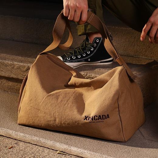 复古帆布斜跨包男单肩包运动健身包大容量出差手提旅行包行李包潮 商品图8