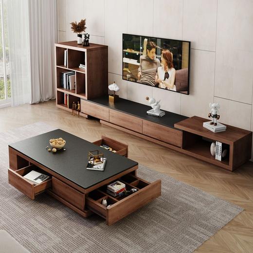 北欧火烧石茶几电视柜组合现代简约小户型茶几桌家用客厅岩板家具 商品图3