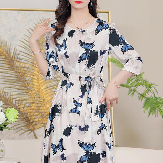 重磅真丝夏季圆领中袖桑蚕丝印花裙子LS-A2502 商品图1