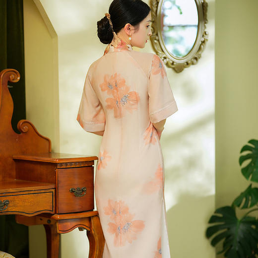新款天丝提花复古老上海旗袍民国风宴会走秀旗袍HYM23425 商品图2