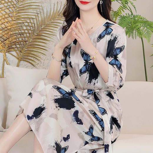 重磅真丝夏季圆领中袖桑蚕丝印花裙子LS-A2502 商品图2
