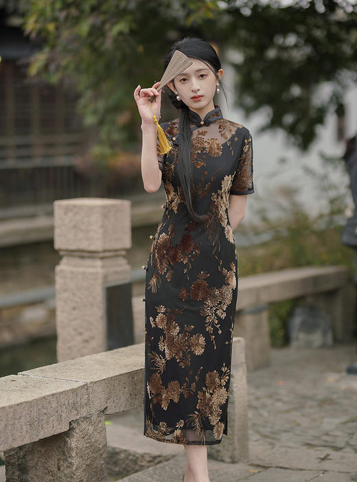 TX春夏时尚修身旗袍连衣裙日常假两件背心式改良旗袍 商品图0