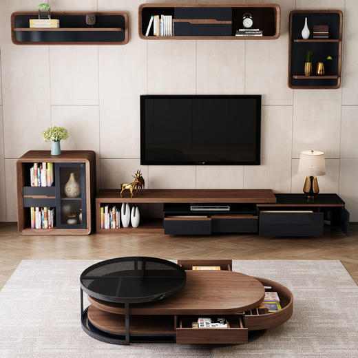 茶几电视柜简约现代圆形钢化玻璃茶几桌客厅家用小户型多功能桌子 商品图4