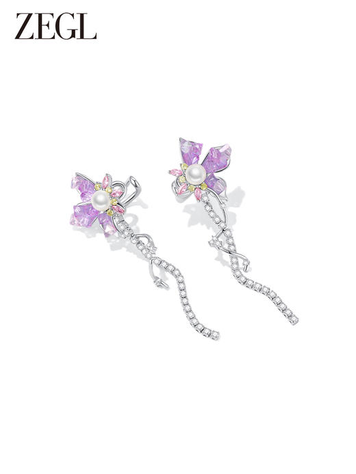 ZEGL设计师花园系列流苏耳环女耳夹无耳洞耳骨夹仿珍珠高级感耳饰 商品图3