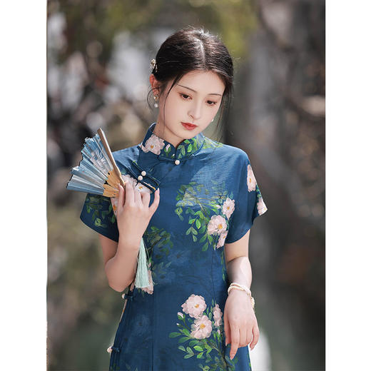 TX春夏全开襟一片式古法旗袍连衣裙日常显瘦修身 商品图3