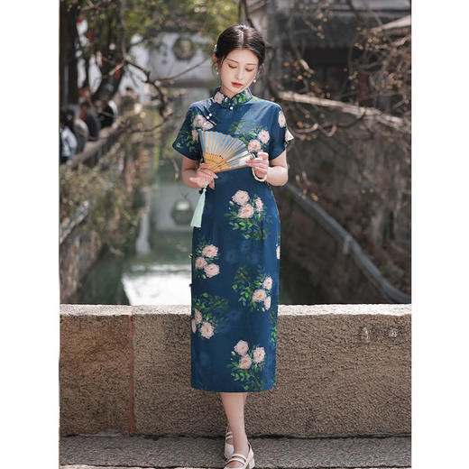 TX春夏全开襟一片式古法旗袍连衣裙日常显瘦修身 商品图0
