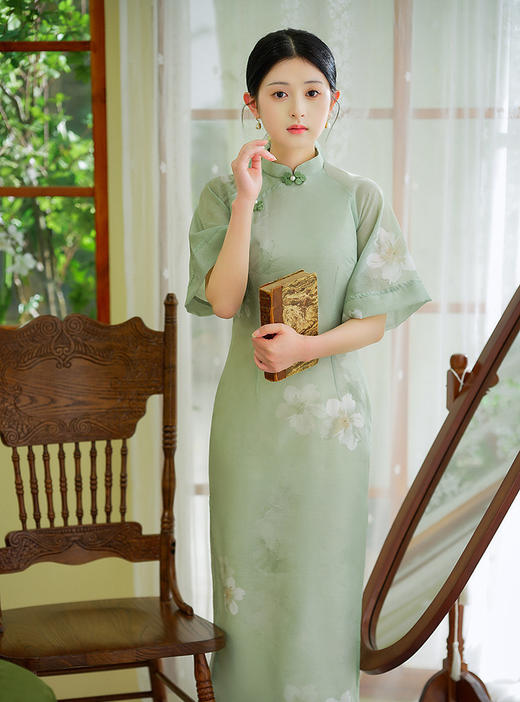 新款天丝提花复古老上海旗袍民国风宴会走秀旗袍HYM23425 商品图5