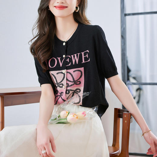 宽松短袖印花显瘦，洋气别致针织开衫CC-QL-8837 商品图0