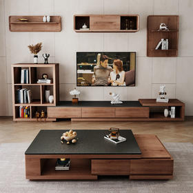 北欧火烧石茶几电视柜组合现代简约小户型茶几桌家用客厅岩板家具