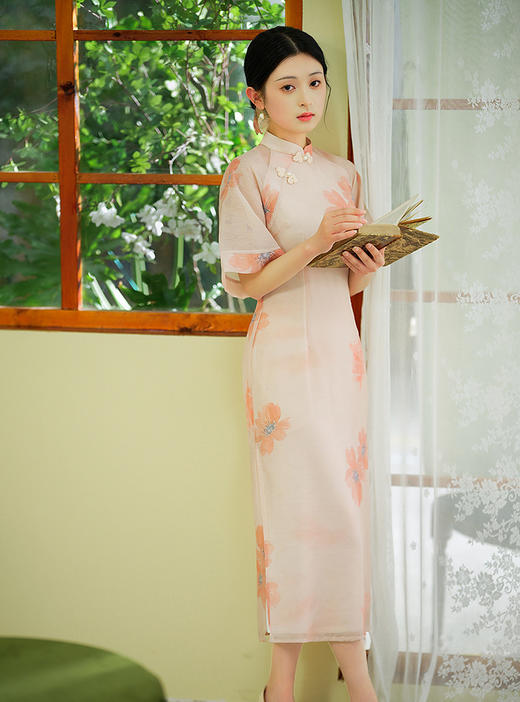新款天丝提花复古老上海旗袍民国风宴会走秀旗袍HYM23425 商品图6