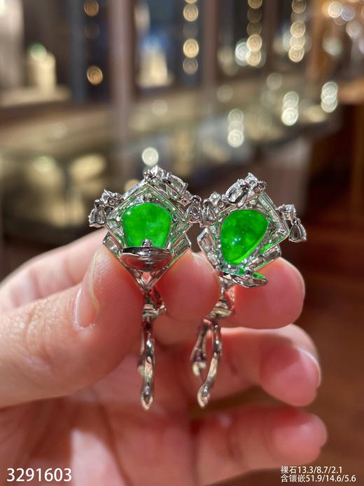 老坑冰帝王绿水滴耳坠  69999【3291603】 商品图7