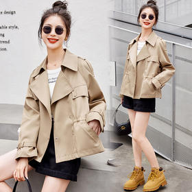 西装领抽绳韩版，短款风衣外套HR-ARE2368