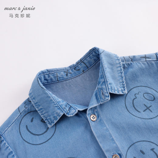 马克珍妮夏装新款 男童笑脸涂鸦纯棉牛仔短袖衬衫230898 商品图2