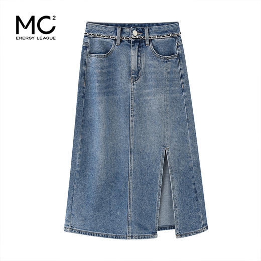 女装开扣金属链条侧缝开叉牛仔中长裙Q2231201 商品图4