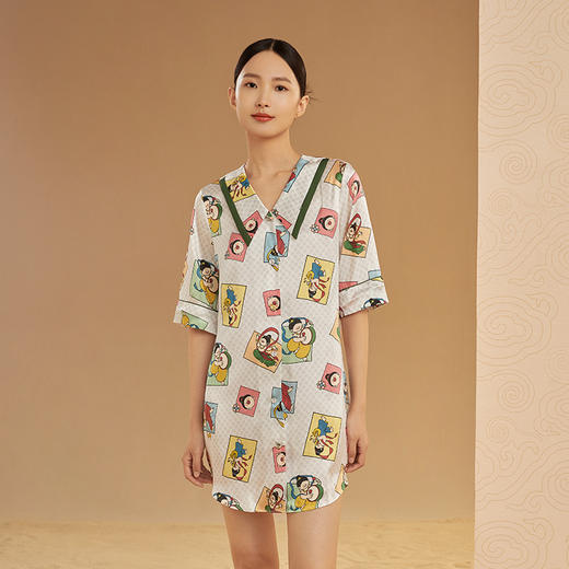 金三塔敦煌联名100%桑蚕丝真丝时尚印花睡裙家居服女士  YSFCA316 商品图1