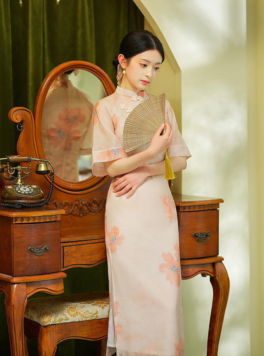 新款天丝提花复古老上海旗袍民国风宴会走秀旗袍HYM23425 商品图0