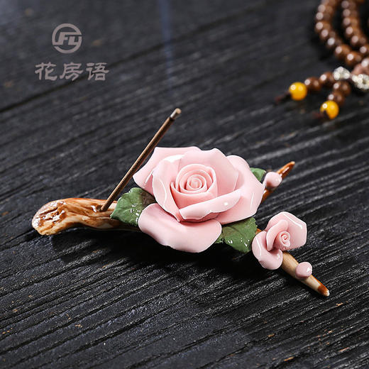 陶瓷玫瑰牡丹荷花香插小茶宠家用客厅香薰线香茶室摆件莲花 商品图3