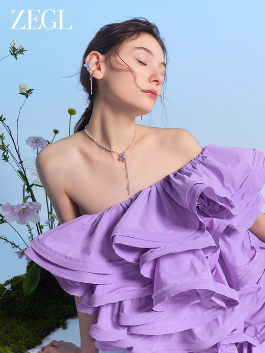 ZEGL设计师花园系列流苏耳环女耳夹无耳洞耳骨夹仿珍珠高级感耳饰 商品图2