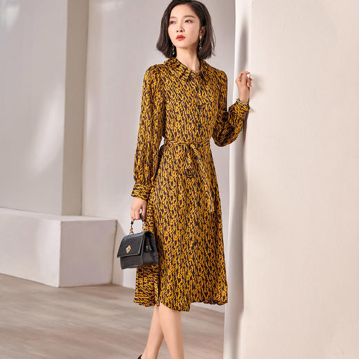 剩S/M 米思阳雪纺连衣裙女2025秋装新款收腰显瘦气质修身衬衫长袖裙子 商品图0
